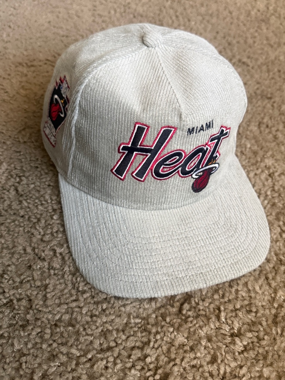 New Era Cream Corduroy Miami Heat Logo Men’s Adjustable Snapback Cap